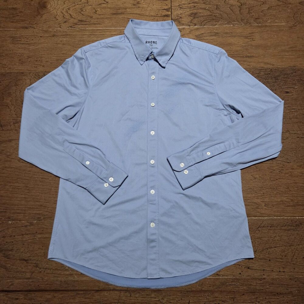 Rhone Commuter Shirt Mens L Light Blue Pinstripe Fine Italian Fabric Stretchy